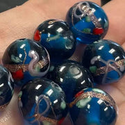 8 Vintage Blue Aqua Round Venetian Round Glass Beads - Sea Beads
