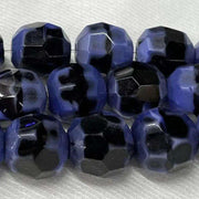 8 Vintage Blue Black German Faceted Glass Beads - Sea Beads