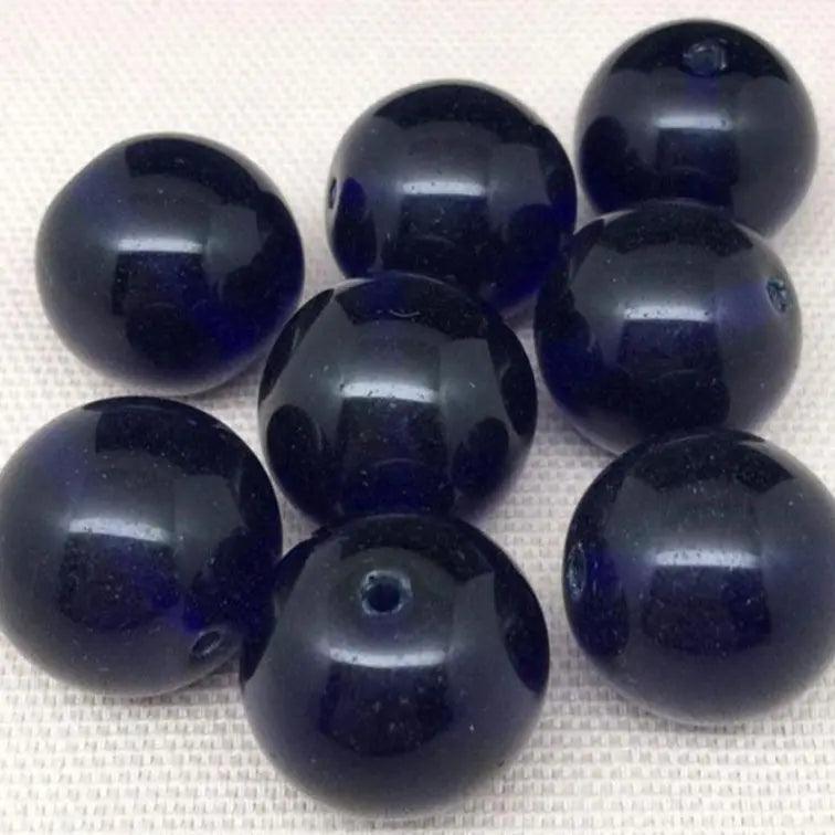 8 Vintage Blue Cobalt Czech Round Glass Beads - Sea Beads