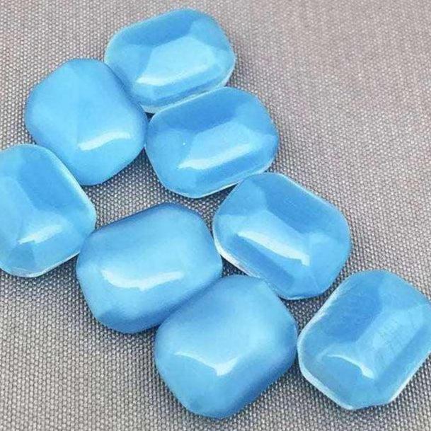 8 Vintage Blue German Moonglow Polygon Glass Stones - Sea Beads