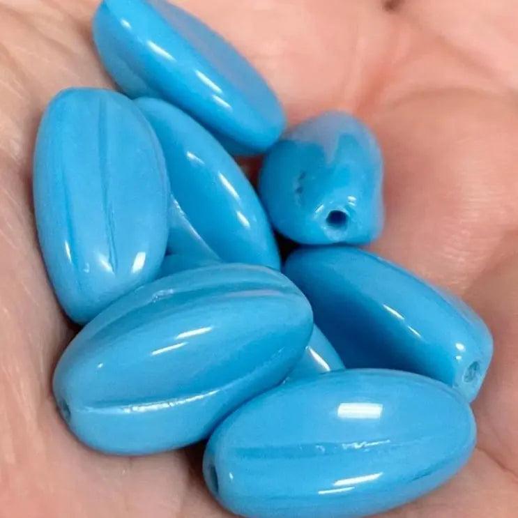 8 Vintage Blue Japan Turquoise Oval Glass Beads - Sea Beads