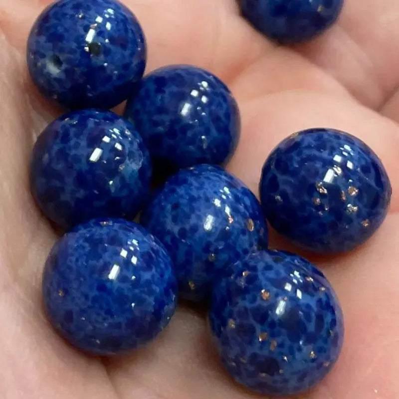 8 Vintage Blue Lapis Japan Round Glass Beads - Sea Beads