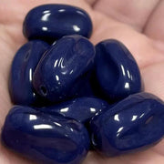 8 Vintage Blue Navy German Oval Glass Beads - Sea Beads