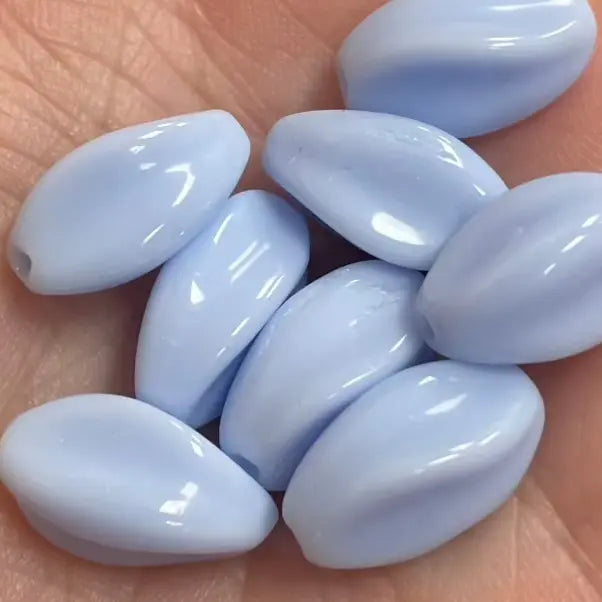 8 Vintage Blue Periwinkle Light German Oval Glass Beads - Sea Beads