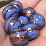 8 Vintage Blue Periwinkle Striped Round Glass Beads - Sea Beads