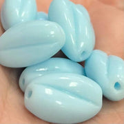 8 Vintage Blue Ribbed Oval Glass Beads - Sea Beads