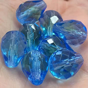 8 Vintage Blue Sapphire Green German Teardrop Glass Beads - Sea Beads