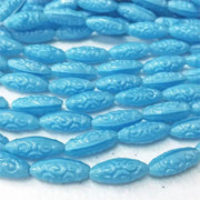 8 Vintage Blue Turquoise German Pressed Oval Glass Beads - Sea Beads