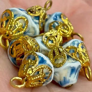 8 Vintage Blue White Japan Glass Charms - Sea Beads