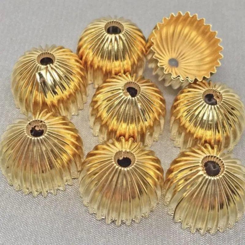 8 Vintage Brass Corrugated Metal Bead Caps - Sea Beads