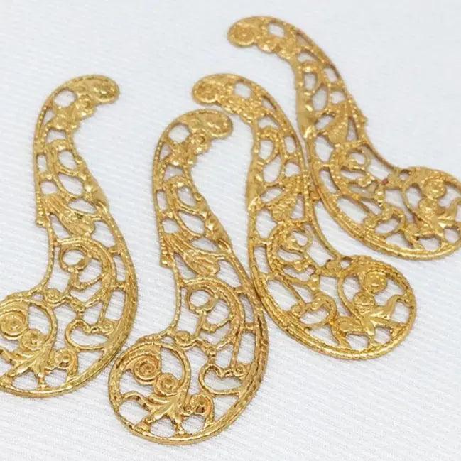 8 Vintage Brass Fancy Filigree Metal Components - Sea Beads