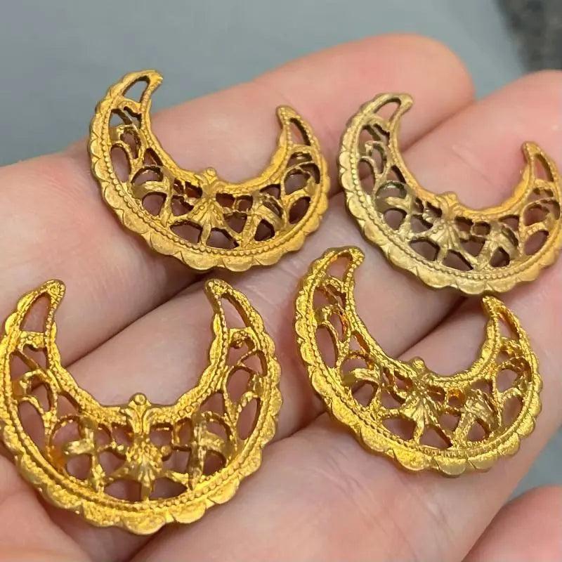 8 Vintage Brass Half Moon Metal Stampings - Sea Beads