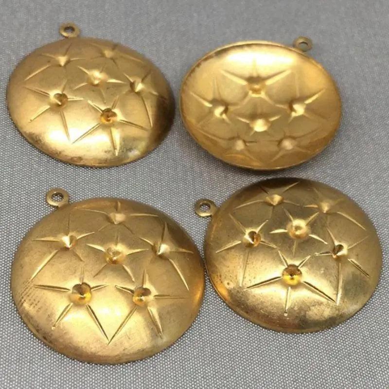 8 Vintage Brass Round Domed Metal Pendants - Sea Beads