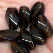 8 Vintage Brown Twist Oval Glass Beads - Sea Beads