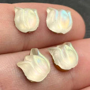 8 Vintage Clear AB Opal Matte Tulip Glass Cabochons - Sea Beads