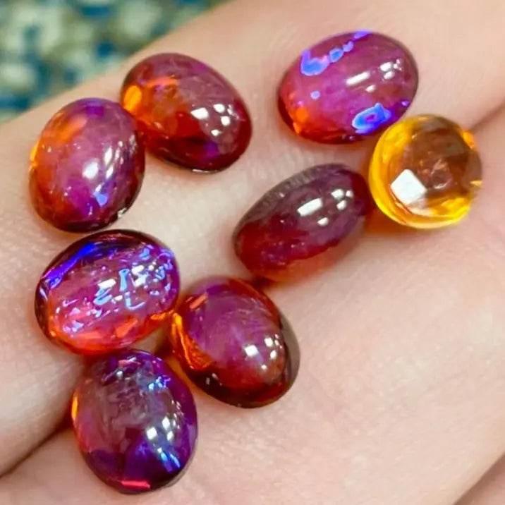 8 Vintage Dragons Breath Oval Glass Cabochons - Sea Beads