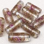 8 Vintage Gold Rose Metallic Cylindrical Glass Beads - Sea Beads