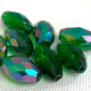 8 Vintage Green AB German Faceted Oval Glass Beads - Sea Beads