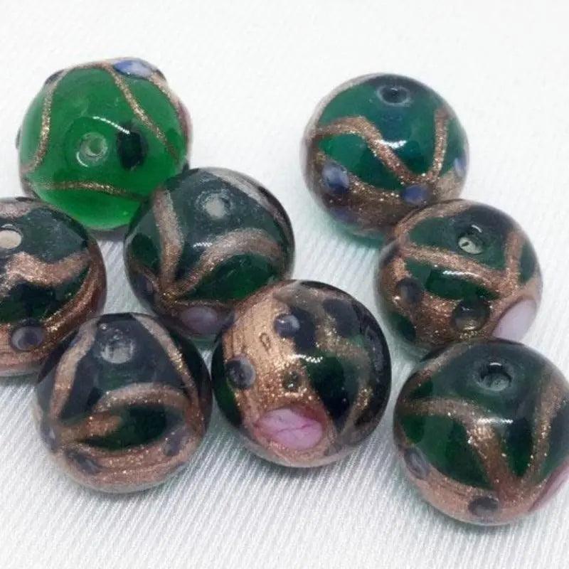 8 Vintage Green Aventurine Wedding Cake Glass Beads - Sea Beads