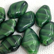 8 Vintage Green Black German Satin Diamond Glass Beads - Sea Beads