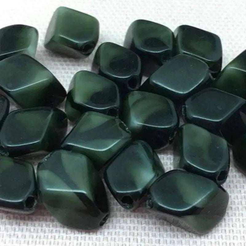 8 Vintage Green Black Japan Diamond Glass Beads - Sea Beads