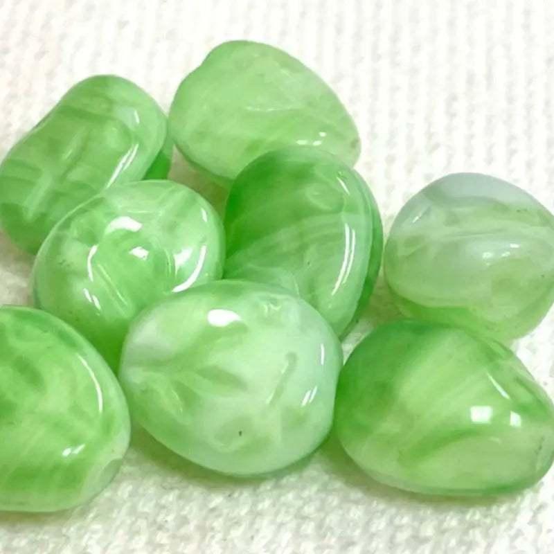 8 Vintage Green German Baroque Silky Glass Beads - Sea Beads