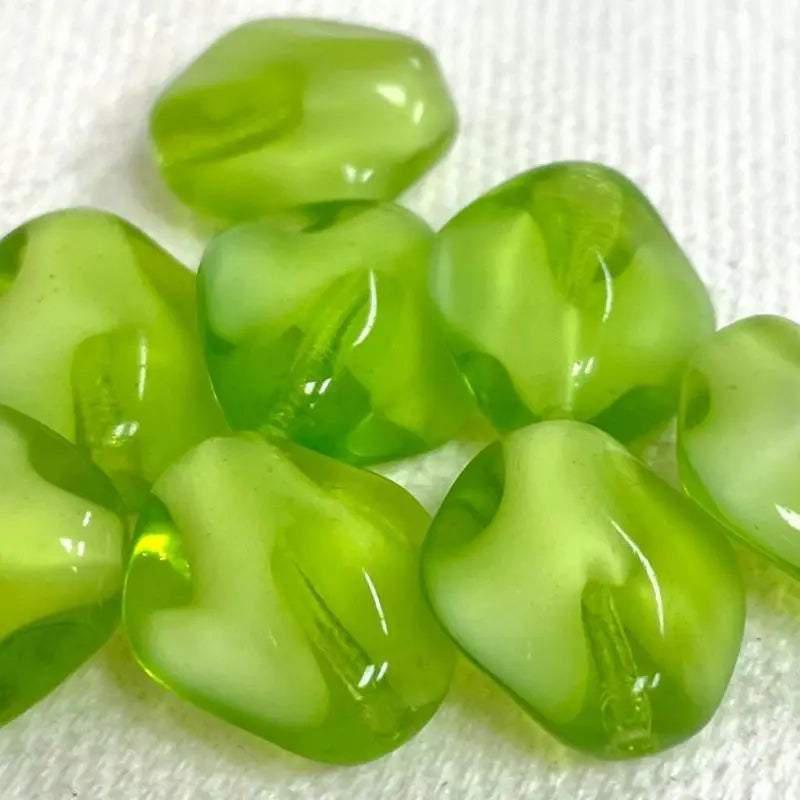 8 Vintage Green German Givre Diamond Glass Beads - Sea Beads