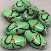 8 Vintage Green Opaque Oval Glass Beads - Sea Beads