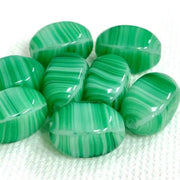 8 Vintage Green White Striped Oval Glass Beads - Sea Beads