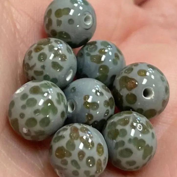 8 Vintage Grey Metallic Japan Lampwork Glass Beads - Sea Beads