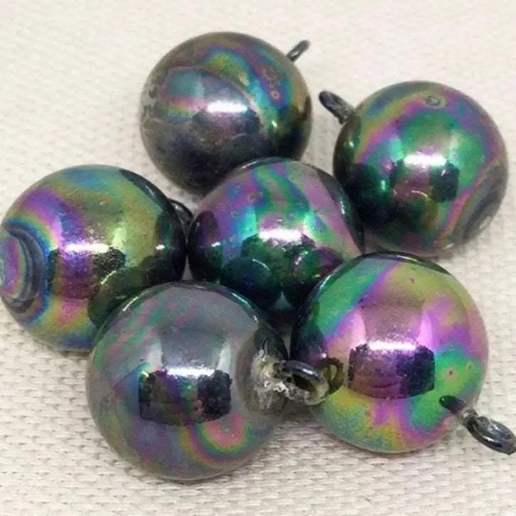 8 Vintage Metallic Japan Round Glass Charms - Sea Beads