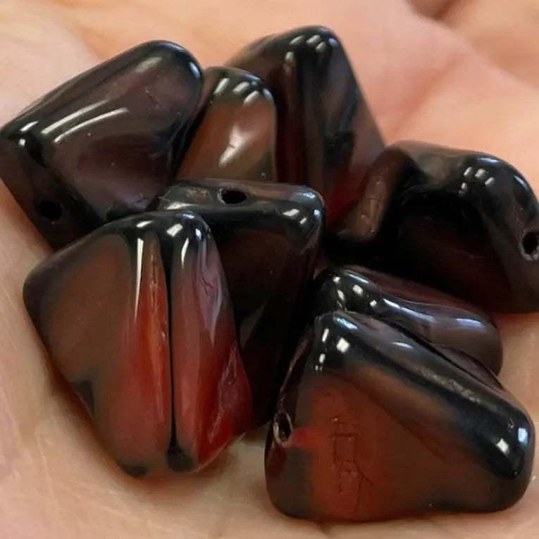 8 Vintage Orange Black Givre German Glass Beads - Sea Beads