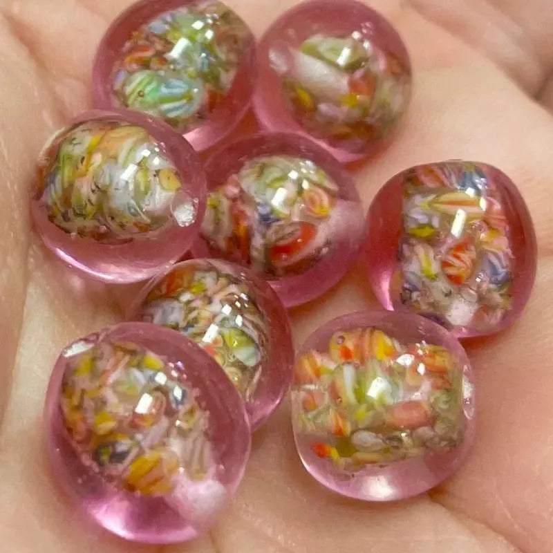 8 Vintage Pink Floral Japan Lampwork Beads - Sea Beads