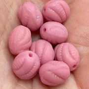 8 Vintage Pink German Etched Oval Glass Beads - Sea Beads