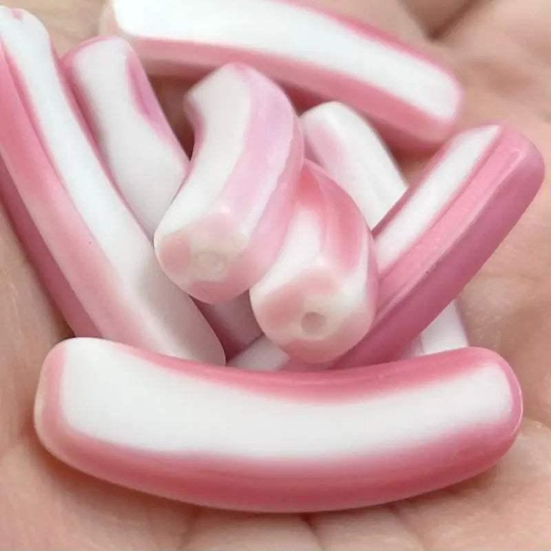 8 Vintage Pink White German Slice Glass Beads - Sea Beads
