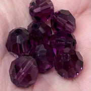 8 Vintage Purple Amethyst Faceted Round Glass Beads - Sea Beads