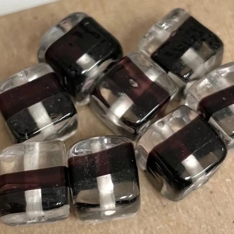 8 Vintage Purple Dark Clear Square Square Glass Beads - Sea Beads