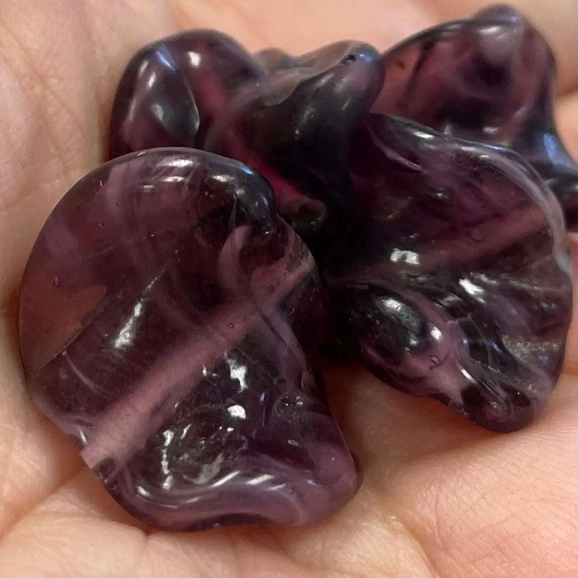 8 Vintage Purple Wavy Glass Beads - Sea Beads