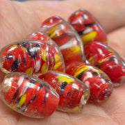 8 Vintage Red Clear Japan Oval Glass Beads - Sea Beads
