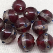 8 Vintage Red Round Aventurine Glass Beads - Sea Beads