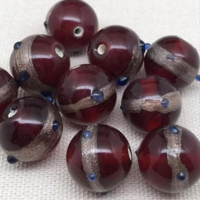 8 Vintage Red Round Aventurine Glass Beads - Sea Beads