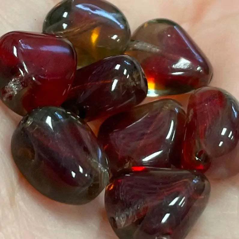 8 Vintage Red Ruby Grey German Givre Glass Beads - Sea Beads