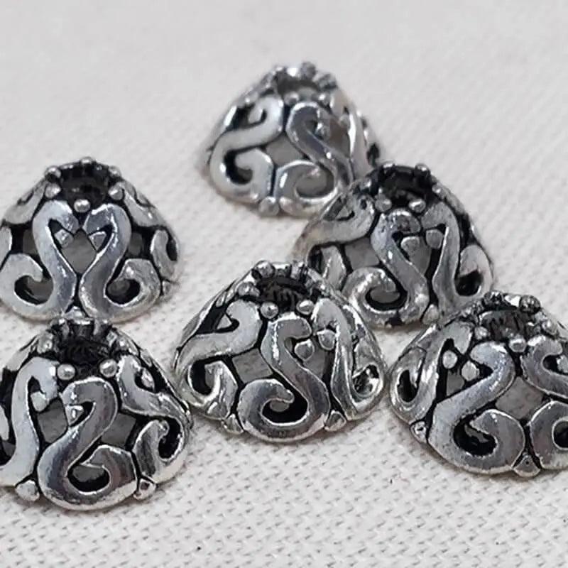 8 Vintage Silver Plated Cone Metal Bead Caps - Sea Beads