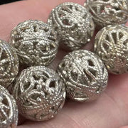 8 Vintage Silver Plated Filigree Metal Round Beads - Sea Beads