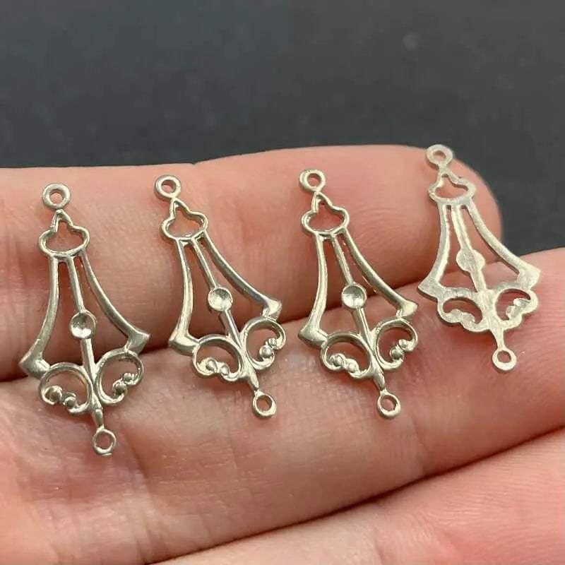 8 Vintage Silver Plated Lacy Filigree Metal Pendants - Beads to Blooms
