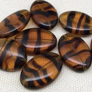 8 Vintage Topaz Czech Oval Striped Glass Beads - Sea Beads