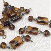 8 Vintage Topaz Japan Striped Glass Bead Connectors - Sea Beads