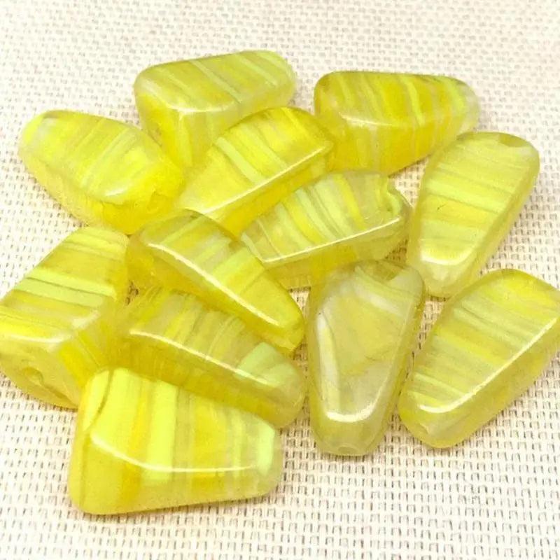 8 Vintage Yellow Striped German Glass Beads - Sea Beads