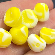 8 Vintage Yellow White German Matte Glass Beads - Sea Beads