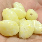 8 Vintage Yellow White Japan Mottled Oval Glass Beads - Sea Beads